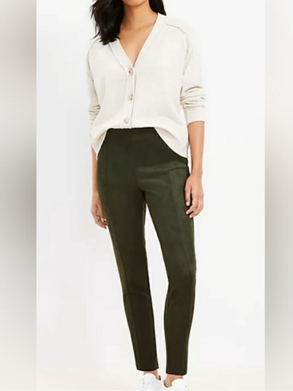 LOFT 2P Ann Taylor Olive Green Suede Pants